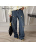 Loose Spliced Metal Decoration Versatile Jeans for Women High Waist Casual Wide Leg Jean Female Clothes