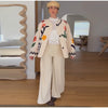 Women Floral Embroidery Jacket Long Sleeve Open Front Loose Fit Button Down Coat Autumn Casual Boho Chic Outwear