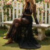 Spring Autumn Chic Long Sleeve O-Neck Prom Dress Retro Black Sexy Zipper Long Dress Women's Lace Jacquard Hollow out Party Dress