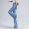 Loycell Sky Blue Ice Silk Boot Cut Pants Summer Casual High Waist Slim Simple Versatile Micro Flared Women's Jeans