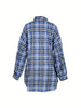 Women Plaid Shirt Dress Elastic High Waist Tie Waist Loose Button Down Shirt Dress Casual Oversized Plaid Blouse