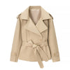 Women V-neck Lapel Belt Trench Coat Lace Up Full Sleeve Button Short Thin Windbreak Lady Daily Street Outerwear