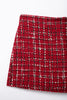 Women Vintage Red Plaid Tweed Coat Slim Turn Down Collar Long Sleeve Jacket Autumn Lady High Street Outwear