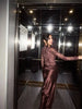 Off Shoulder Lace Satin Maxi Dress Women Elegant Long Sleeve Ruched Bodycon Mermaid Evening Club Party Formal Dress