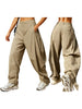 Women's Cargo Pants Solid Color Causal Fall Baggy Leg Barrel Track Pants with Pockets