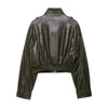 Women Large Front Pocket Jacket Vintage Solid Turtleneck Long Sleeve Zipper Faux Leather Jacket High Street Lady Coat