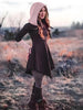 Plus Size Retro Dress, Women's Plus Warm Contrasting Colors Long Sleeve Asymmetrical Hem Slight Stretch Hooded Dress