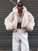 Women's Faux Fur Coats Hooded Patchwork Zipper Cropped Jackets Street Female Lantern Long Sleeves Loose Autumn Winter Outerwears