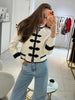 Chic Single-breasted Short Jacket Women Contrast Full Sleeve Cropped Stand Collar Napoleon Coat Lady Daily Street Wear