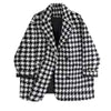 Houndstooth Faux Wool Jacket Women Korean Loose Elegant Double Breasted Suit Overcoat Winter Thick Warm Blend Outerwear