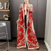 Red National Style Printting Pleated Women's Long Robe Chic Temperament Cardigan Trench Coat 2DB3930
