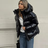 Chic Soild Cropped Quilted Jacket With Hood For Women Casual Zipper Pocket Oversized Warm Coat Lady Winter Street Outerwear