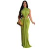 Women O-neck High Split Ruched Stacked Bodycon Midi Maxi Dress Evening Party Club Vestidos Sexy Chic Long Dresses