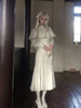Japanese Gothic Sweet Elegant White Cape Fish Tail Dress Women Slim Design Long Dress Harajuku Vintage Long Sleeve Punk Outfits