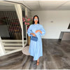 Solid Color Loose Fit Flare Sleeve Tiered Dress Crew Neck Ruffle Hem Pleated Long Maxi Dresses Spring Chic Casual Outwear