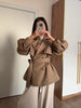 Women Short Belted Trench Coat Lapel Double Breasted Long Puff Sleeve Loose Fit Jacket Casual Daily Office Ladies Outerwear