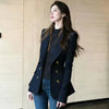 French High-grade Navy Blue Double-Breasted Blazer Jacket Outwear Women's Spring Loose Commuter Suit Jacket Top