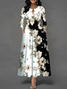 Women's Casual Dress, Plus Size Floral Print Long Sleeve Round Neck Cut Out Maxi Dress With Pockets