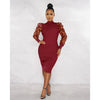 Elegant Women Floral Applique Mesh Long Sleeve Knit Ribbed Sweater Dress Autumn Winter Bodycon Dresses Vestidos