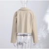 Women Lapel Collar Single Button Croc Embossed Leather Jacket Long Sleeve Drop Shoulder Patch Pocket Loose Retro Short Street
