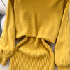 Winter Women Knitted Sets Breading Long Sleeve Pearl Sweater+Knitted Camis Dress Sets Sweater Suits