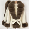 Real Fur Wool Jacket Reality Fur Jacket Women Natural Fox Fur Cuffs Winter Clothing Female Elegant with Belt Woolen Coat
