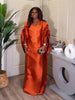 Women Modest Satin Embroidery Bubu Dress For Church Outfits African Traditional Long Loose Square Collar Batwing Sleeve