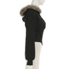 Autumn Winter Faux Fur Collar Solid Hooded Coats Women Casual Slim Waist Zip Hoodies Gothic Jackets Chic Streetwear