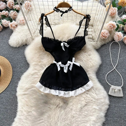 Women Uniform Sensual Comfortable Dress Lace Spliced A-line Dress Female Slim Mini Dress Party Hotsweet