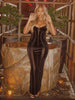 Women Black Velvet Sheer Maxi Dress Sexy Chic Mesh Patchwork Off-shoulder Waist Cinching Slim Maxi Dresses Club Party Gowns