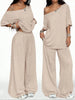 Women's Casual Solid Color Sports Two-Piece Loose Fit Pants Set with Slanted Hem and Wide Leg Design for Spring and Autumn