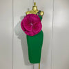 Women Sparkly Crystal Sexy One Shoulder Big Rosered Florals Green Bodycon Bandage Dress Elegant Celebrity Party Cocktail Dress