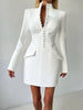 Office Elegant Dress Women Autumn Single Breasted Stand Collar Simple Solid Street Commute Skinny Suit Bodycon