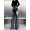 Autumn Women High Waist Straight Denim Pants Korean Aesthetic Slim Wide Leg Jeans Woman Vintage 2000S Washed Denim Trousers