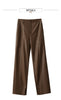 Minimalist PU Leather Casual Pants for Women Autumn Loose Floor Length Straight Slit Female Trousers 12343250
