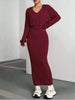 2pcs Set Women's Knitted Loose Long Sleeved Red Dress Suit Autumn Hooded Sweater Casual Commuting Suits