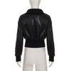 Women Faux Leather Jackets Solid Short Coat Zipper Pocket Turn Down Collar Long Sleeve Waist Cinched Slim Streetwear Autumn