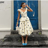 Polka Dot Puff Sleeve Dress Women's V-neck Waist Cinching Pleated Mini Dresses Spring Lady Elegant Casual Wear
