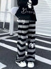 Japanese Stripe Wide Leg Trousers Y2k Aesthetic Kawaii Cartoon Embroidery Straight Pants Vintage Casual Loose Pantalones Women