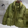 Glossy Stand‑Collar Drawstring Waist Back Zip‑Up Puffer Coat Winter Women Warm Padded Jacket Lady Cotton‑Padded Coat