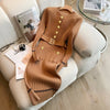 Autumn Winter Women Knitted Dress Brand O-neck Buttons Bodycon Sweater Dress with Belt Lady Office Dress