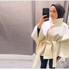 Women's Brown Belt Cropped Poncho Jacket For Women Demi-season Button Cape Cloak Coat Jackets Winter Autumn Spring Black White
