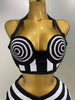 Women Celebrity Sexy Jacquard Black White Two Piece Bodycon Striped Bandage Skirt Set Designer Evening Party Dress