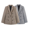 Women's Plaid Blazer Spring Casual Double Breasted Suit Jacket Office Work Daily Outwear Two Colors