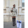 Elastic Drawstring Waist Jackets Women Casual Stand Collar Long Sleeves Cropped Trench Outerwear Lady Autumn Daily Windbreaker
