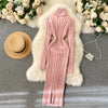 Autumn Winter Twist Women's Wrap Knitted Dresses Long Sleeve Sheath Knitwear Office Bodycon Dress Female