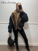 Women's Warm Faux Fur Spliced Cotton Coats Loose Lapel Long Sleeve Pockets Thicken Jacket Winter Lady Chic Outwear