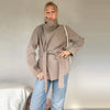 Elegant Women's Overcoat Stand Collar Full Sleeve Belt Lace Up Solid Female Overcoat Autumn Commute Lady Outwears