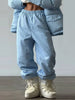 Women Vertical Striped 2‑Piece Winter Outfit Detachable Hood Puffer Jacket Drawstring Baggy Snow Pants Warm Matching Sets