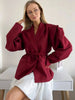 Elegant Commute Suit jacket Female Lace-Up Loose Pocket Patchwork Lapel Party Looks Outwear For Women Bandage Coat jacket